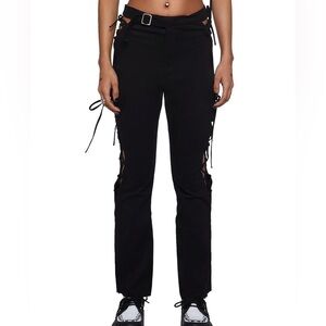 Stuck on Stupid Lace Up Pants Small Black Crop Flare Goth Emo Frayed Cut Out